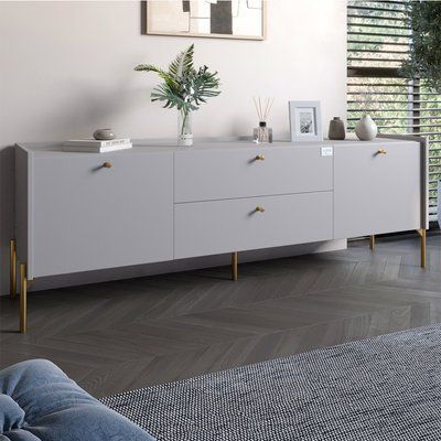 Тумба под телевизор с ящиками LION Wood с золотыми ножками 180х50х40 см Кашемир (LION-043117) 18151 фото