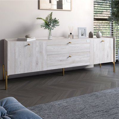 Тумба под телевизор с ящиками LION Wood с золотыми ножками 180х50х40 см Самоа Дымчатый (LION-043120) 18154 фото