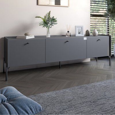 Тумба под телевизор на 3 ящика LION Wood с черными ножками 160х65х40 см Антрацит (LION-043092) 18002 фото