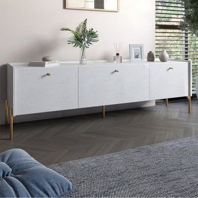 Тумба под телевизор на 3 ящика LION Wood с золотыми ножками 160х65х40 см Бетон style (LION-042988) 18003 фото