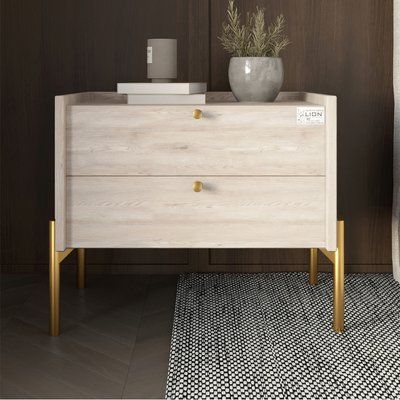 Тумба прикроватная LION Wood с двумя ящиками Самоа Дымчатый (золотые ножки) (LION-041344) 17762 фото