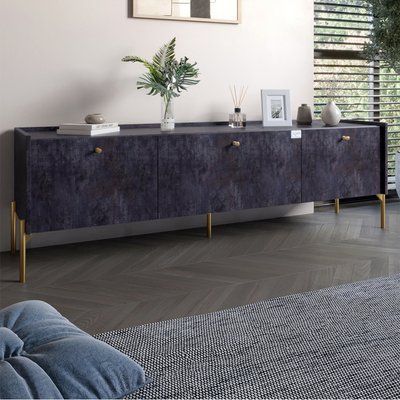 Тумба под телевизор на 3 ящика LION Wood с золотыми ножками 160х65х40 см Бетон темный (LION-042989) 18004 фото