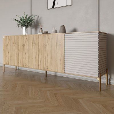Комод на золотых металлических ножках LION Грей 204x38x76,5 см Дуб Аппалачи/Кашемир (LION-042649) 30423 фото