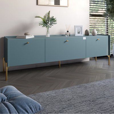 Тумба под телевизор на 3 ящика LION Wood с золотыми ножками 180х50х40 см Гранит серый (LION-042990) 18005 фото