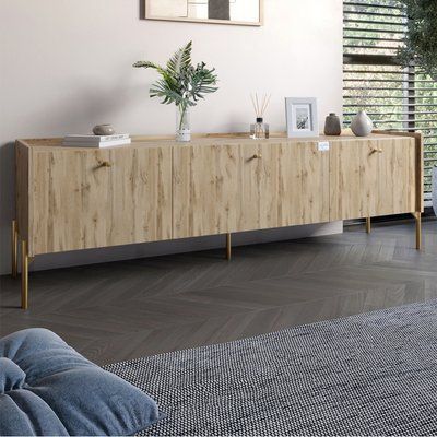 Тумба под телевизор на 3 ящика LION Wood с золотыми ножками 160х65х40 см Дуб Аппалачи (LION-042991) 18006 фото