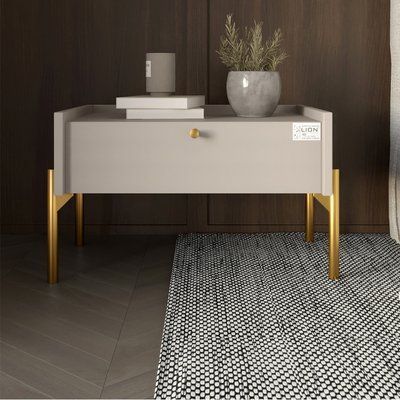 Тумба прикроватная LION Wood с одним ящиком Кашемир (золотые ножки) (LION-041324) 17663 фото
