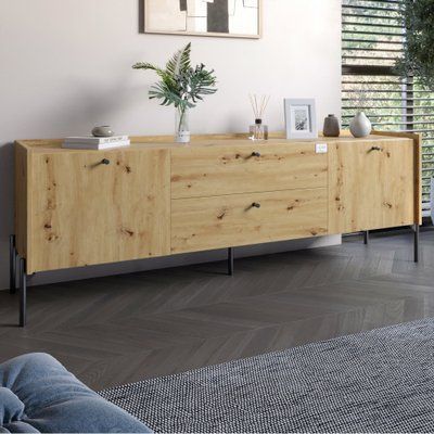 Тумба под телевизор с ящиками LION Wood с черными ножками 180х50х40 см Дуб Артизан (LION-043127) 18162 фото
