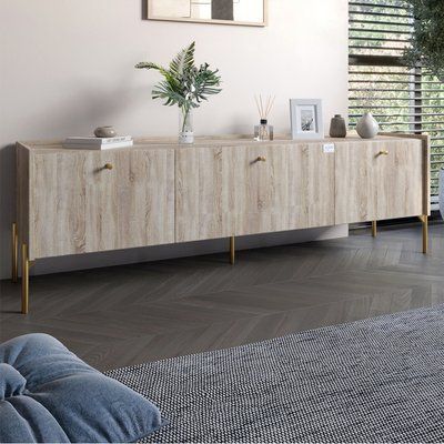 Тумба под телевизор на 3 ящика LION Wood с золотыми ножками 160х65х40 см Дуб Сонома (LION-042994) 18009 фото
