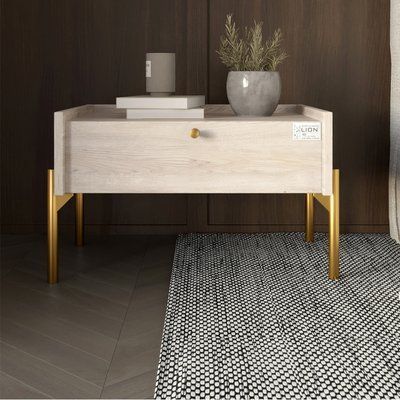 Тумба прикроватная LION Wood с одним ящиком Самоа Дымчатый (золотые ножки) (LION-041330) 17666 фото