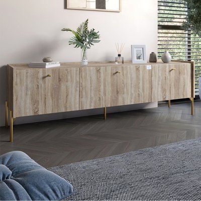 Тумба под телевизор на 3 ящика LION Wood с золотыми ножками 160х65х40 см Дуб Сонома Трюфель (LION-042995) 18010 фото
