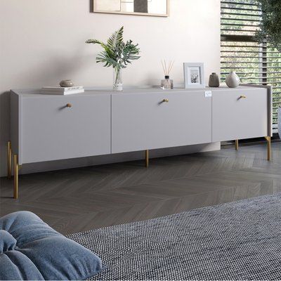 Тумба под телевизор на 3 ящика LION Wood с золотыми ножками 160х65х40 см Кашемир (LION-042996) 18011 фото