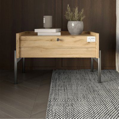 Тумба прикроватная LION Wood с одним ящиком Дуб Аппалачи (черные ножки) (LION-041315) 17580 фото