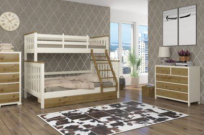 Двухъярусная детская кровать iSmart Скандинавия Белый (RAL9003) + Орех светлый 120-80х200 см с ящиками (DMBG-2242) DMBG-2242 фото