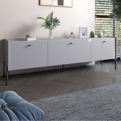 Тумба под телевизор на 3 ящика LION Wood с черными ножками 160х65х40 см Кашемир (LION-043141) 30949 фото