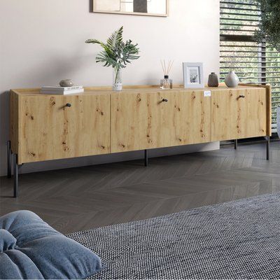 Тумба под телевизор на 3 ящика LION Wood с черными ножками 160х65х40 см Дуб Артизан (LION-043098) 18022 фото