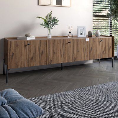 Тумба под телевизор на 3 ящика LION Wood с черными ножками 160х65х40 см Дуб Ливорно (LION-043099) 18023 фото