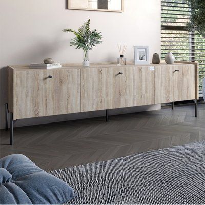 Тумба под телевизор на 3 ящика LION Wood с черными ножками 160х65х40 см Дуб Сонома (LION-043100) 18024 фото