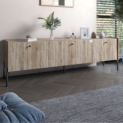Тумба под телевизор на 3 ящика LION Wood с черными ножками 160х65х40 см Дуб Сонома Трюфель (LION-043101) 18025 фото
