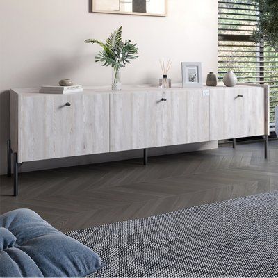 Тумба под телевизор на 3 ящика LION Wood с черными ножками 160х65х40 см Самоа Дымчатый (LION-043104) 18028 фото