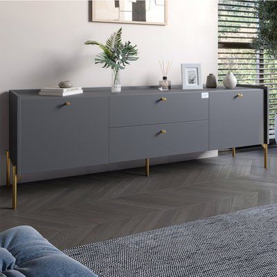Тумба под телевизор с ящиками LION Wood с золотыми ножками 180х50х40 см Антрацит (LION-043106) 18060 фото