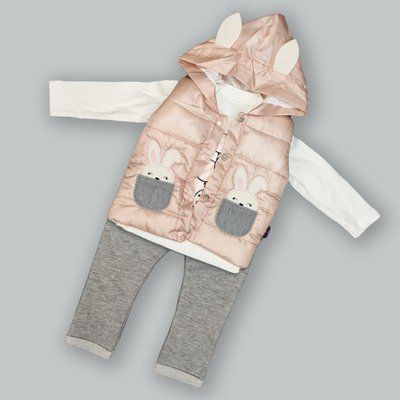 Детский костюм тройка "Зайчик" пудровый 86р. SW-00000595 фото