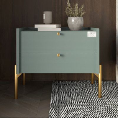 Тумба прикроватная LION Wood с двумя ящиками Гранит серый (золотые ножки) (LION-041342) 17753 фото