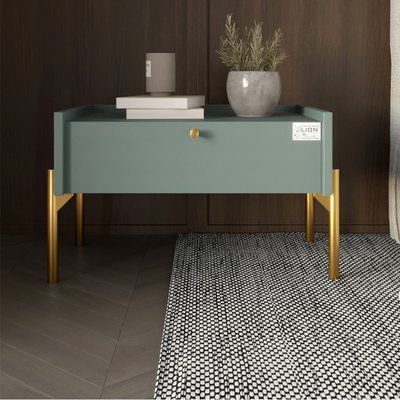 Тумба прикроватная LION Wood с одним ящиком Гранит серый (золотые ножки) (LION-041312) 17571 фото