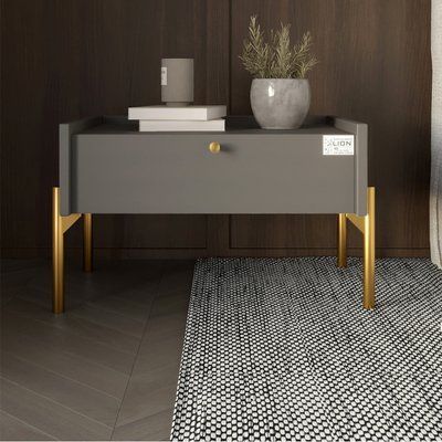 Тумба прикроватная LION Wood с одним ящиком Антрацит (золотые ножки) (LION-041304) 17572 фото