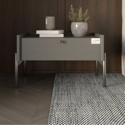 Тумба прикроватная LION Wood с одним ящиком Антрацит (черные ножки) (LION-041305) 17574 фото