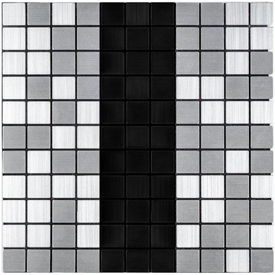 Самоклеющаяся алюминиевая плитка серебряная с чёрным мозаика 300х300х3мм SW-00001825 (D) SW-00001825 фото