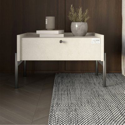 Тумба прикроватная LION Wood с одним ящиком Бетон style (черные ножки) (LION-041309) 17575 фото