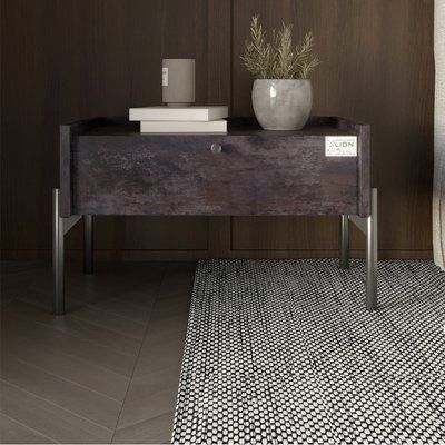 Тумба прикроватная LION Wood с одним ящиком Бетон темный (черные ножки) (LION-041311) 17576 фото