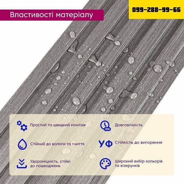 Рейка декоративна WPC стінова 3000х150х9мм Сіра SW-00001870 SW-00001870 фото