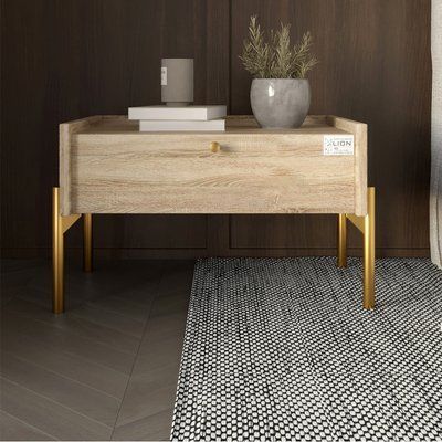 Тумба прикроватная LION Wood с одним ящиком Дуб Сонома (золотые ножки) (LION-041320) 17582 фото