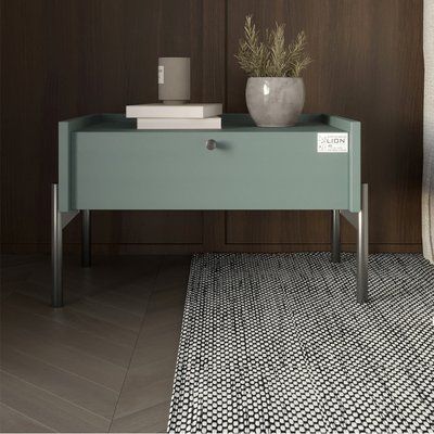 Тумба прикроватная LION Wood с одним ящиком Гранит серый (черные ножки) (LION-041313) 17577 фото
