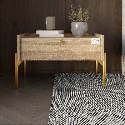 Тумба прикроватная LION Wood с одним ящиком Дуб Сонома Трюфель (золотые ножки) (LION-041322) 17583 фото