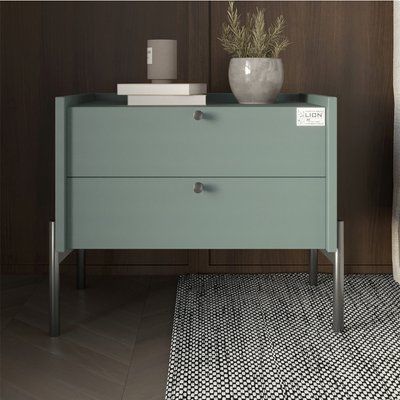Тумба прикроватная LION Wood с двумя ящиками Гранит серый (черные ножки) (LION-041343) 17782 фото