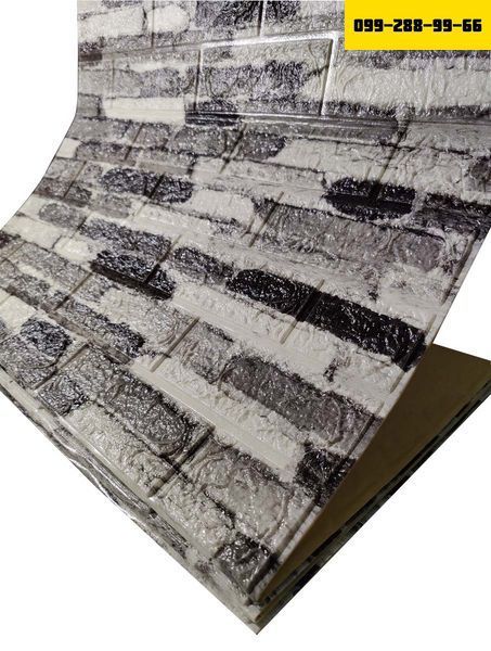 Самоклеюча декоративна 3D панель чорно-біла цегла 700x3080x5 мм 2224-4 фото