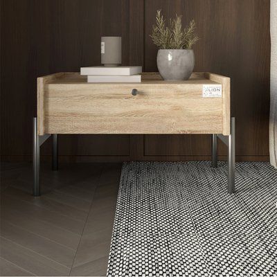 Тумба прикроватная LION Wood с одним ящиком Дуб Сонома (черные ножки) (LION-041321) 17586 фото