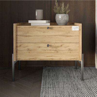 Тумба прикроватная LION Wood с двумя ящиками Дуб Аппалачи (черные ножки) (LION-041346) 17785 фото