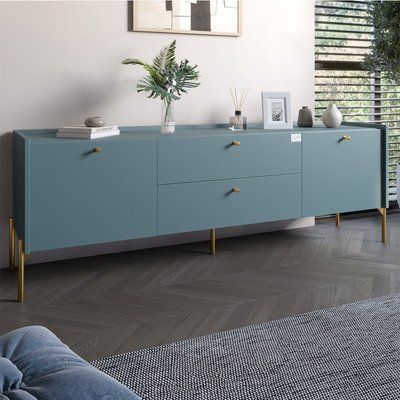 Тумба под телевизор с ящиками LION Wood с золотыми ножками 180х50х40 см Гранит серый (LION-043111) 18145 фото